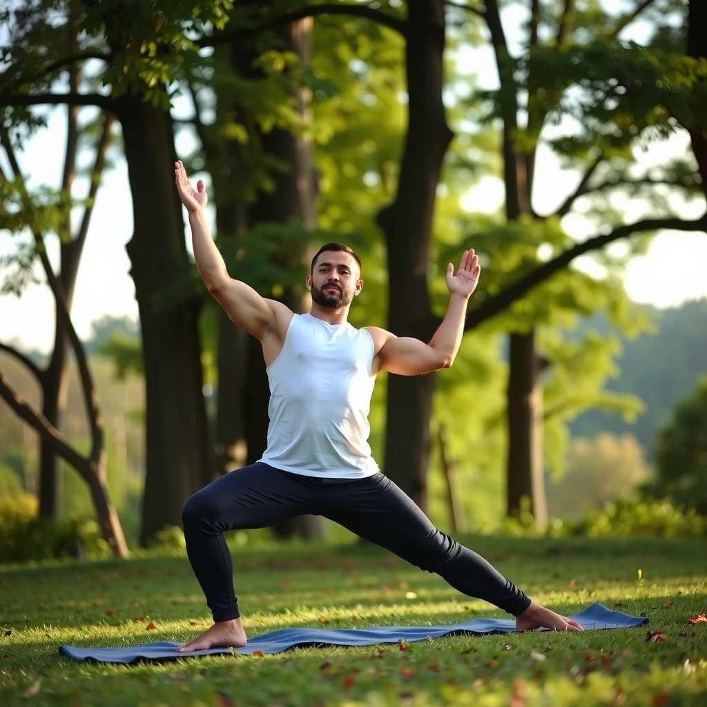 Mężczyzna uprawiający jogę w otoczeniu natury